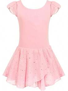 Girls Ruffle Sleeve Ballet Dance Dress Tutu Skirted Leotard - Ballet Pink - View 1