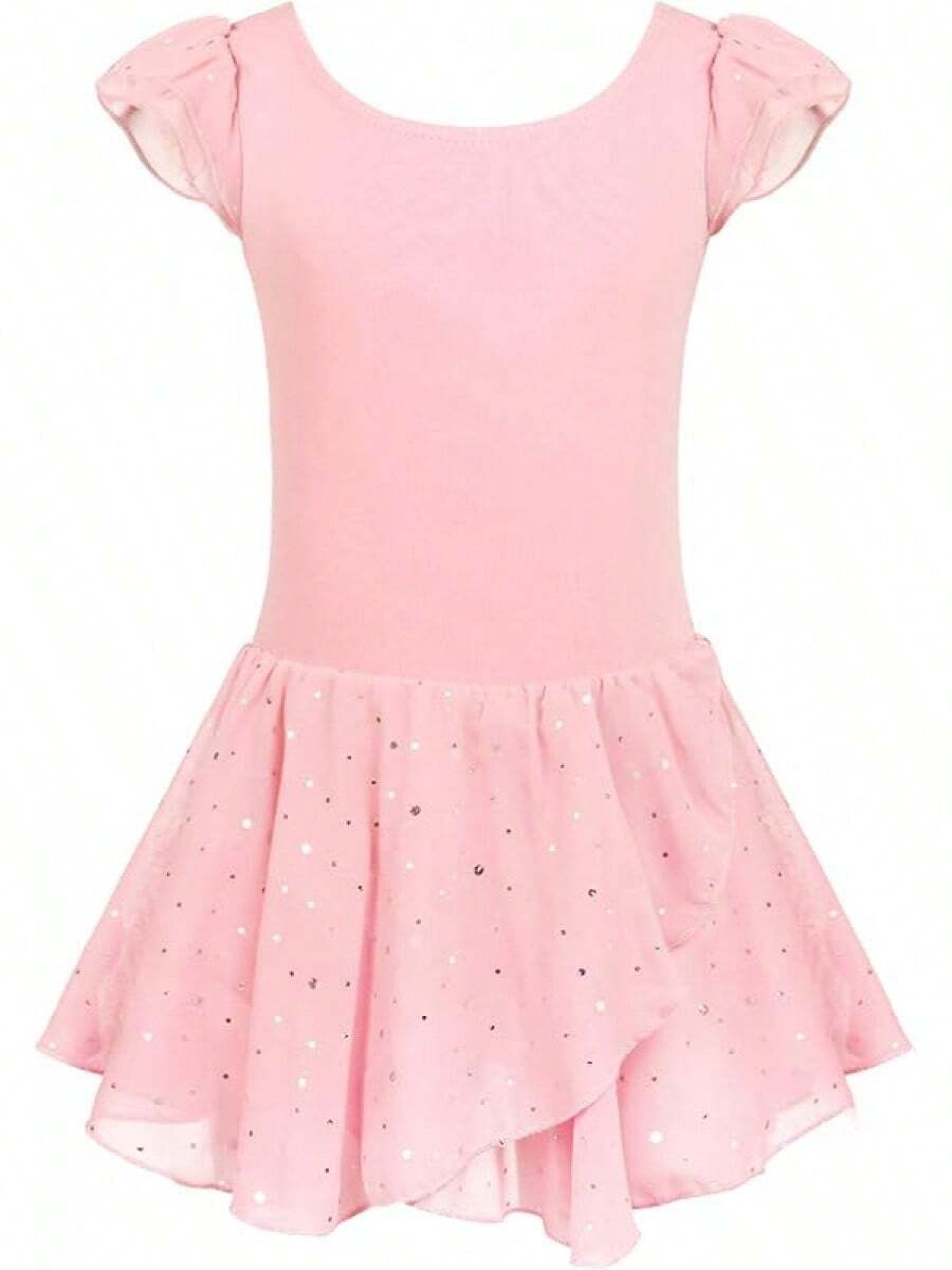 Girls Ruffle Sleeve Ballet Dance Dress Tutu Skirted Leotard - Ballet Pink - View 1