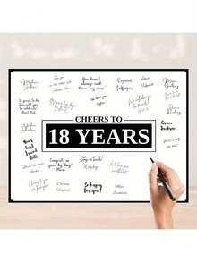 Czarne 18. urodziny dekoracje dla chłopców lub dziewcząt, tablica do podpisywania gości księga, zabawne prezenty urodzinowe, plakat do podpisania na rocznicę, dekoracje emerytalne (bez ramki)