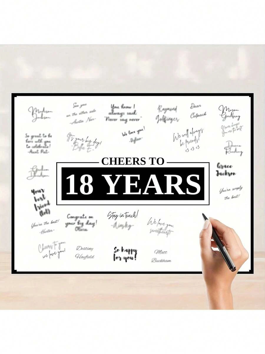 Czarne 18. urodziny dekoracje dla chłopców lub dziewcząt, tablica do podpisywania gości księga, zabawne prezenty urodzinowe, plakat do podpisania na rocznicę, dekoracje emerytalne (bez ramki)