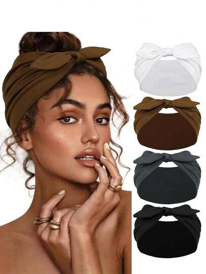 Women Bandana 4pcs Wide Rabbit Ear Headband For Women, Cute Sweet Solid Color Hair Accessories, Elastic Knotted Bow Headband Hair Bands, Hairband Fall Winter For Vacation Outfits Woman Women Scarf
