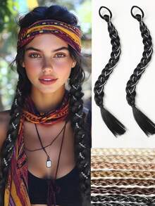 2 件装金色长发马尾辫，带橡皮筋，女士合成接发，直发，通用款，基本款，日常佩戴发饰