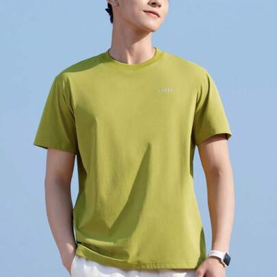 CAMEL CROWN Men's Crew Neck Short Sleeve T-Shirt, Antibacterial Quick-Dry Breathable Solid Color Casual Tee For Spring/Summer