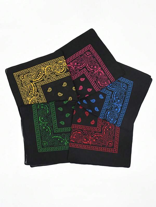 5pcs Paisley Pattern Bohemian Bandana, Unisex Versatile Street Fashion Headband Scarf Face Mask Neck Wrap