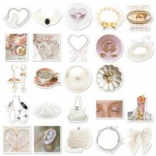 50pcs Soft White Faux Pearl Themed Stickers, Creative & Elegant For DIY Phone Case Decoration, Scrapbooking, School Supplies,Back To School