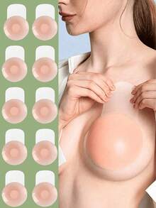 10 件隐形硅胶乳贴 - 性感、可洗胸贴，具有防眩光和提升效果，无缝对比度降低，外观更光滑，硅胶乳头贴（2/10 件） - 彩色 - 查看 3