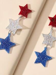 1 Pair Celebratory Star-Spangled Heart Pendant Earrings, Suitable For Women/Girls As Cheerleading, Sports Events Or 4th Of July Accessories - Multicolor - View 3