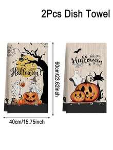 Set de 2 toallas de cocina de Halloween, toallas suaves para platos, toallas de mano absorbentes para té, toallas de té de secado rápido para lavar platos, decoraciones de Halloween, decoración de cocina de Halloween, decoración del comedor, paños de cocina para hornear y cocinar, paños de limpieza, suministros de Halloween, suministros de cocina, decoración del hogar