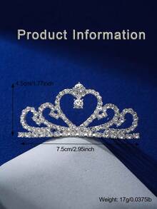 1件镀银合金心形发梳，新娘皇冠生日派对发饰，优雅公主发饰，角色扮演，服装配饰，情人节配饰，婚礼发饰 - 銀色 - 查看 4