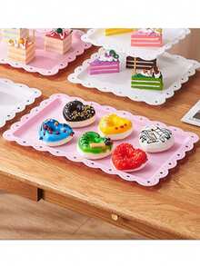 1/2/4/6pcs Pink Plastic Dessert Plate/Tray Suitable For Graduation, Birthday, Party, Wedding - Pink - View 3
