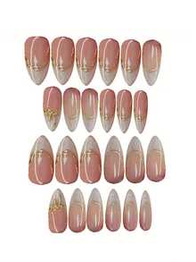 24pcs Almond-Shaped Butterfly Nail Stickers, Mixed Color Press-On Nail Stickers With Jelly Gel And Nail File, Glossy Nail Art Stickers, Women Nail Art Accessories - Apricot - View 3
