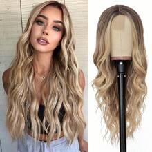 NAYOO Long Auburn Wavy Wig For Women 26 Inch Middle Part Curly Wavy Wig Natural Looking Synthetic Heat Resistant Fiber For Daily Party Use - Blonde Shadow - View 2