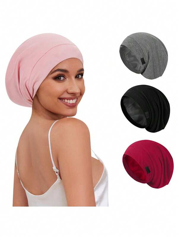 Touca de dormir feminina forrada de cetim, turbante elástico ajustável
