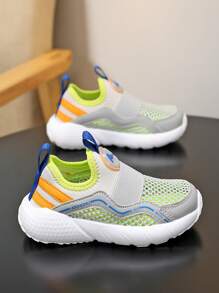 Children's Lightweight Sport Shoes, One Touch Slip-On Design, Breathable & Comfortable, Shock-Absorbing Toe Cap, Suitable For Casual, Sports, Daily Wear, Spring/Autumn