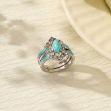 Set de regalo de 3 piezas de anillos con piedras de imitación de turquesa y rhinestones en estilo vintage bohemio para mujeres