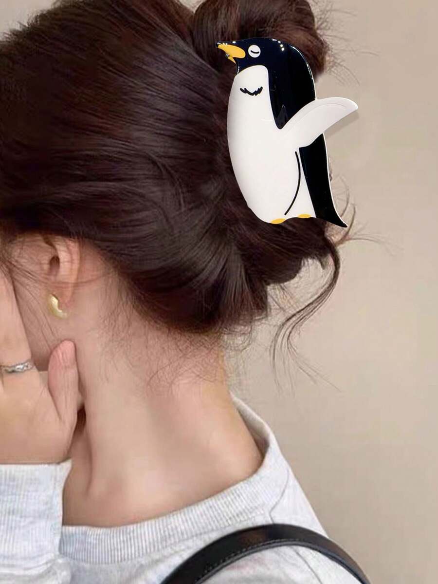 1 件装可爱企鹅发夹时尚多色醋酸纤维发夹发饰女士时尚发夹女式爪夹 - 彩色 - 查看 1