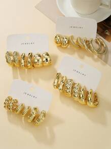 6pcs/Set Fashion CCB Spiral Braided C-Shape Geometric Design Earring Set, Suitable For Women's Daily Or Beach Wear