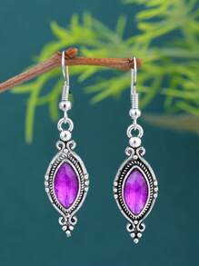 Vintage Elegant Diamond Inlaid Ruby Rhombus Glass Pendant Earrings, Minimalist Design Earring Fit For Women Daily Wear Party, Fashion Ear Studs