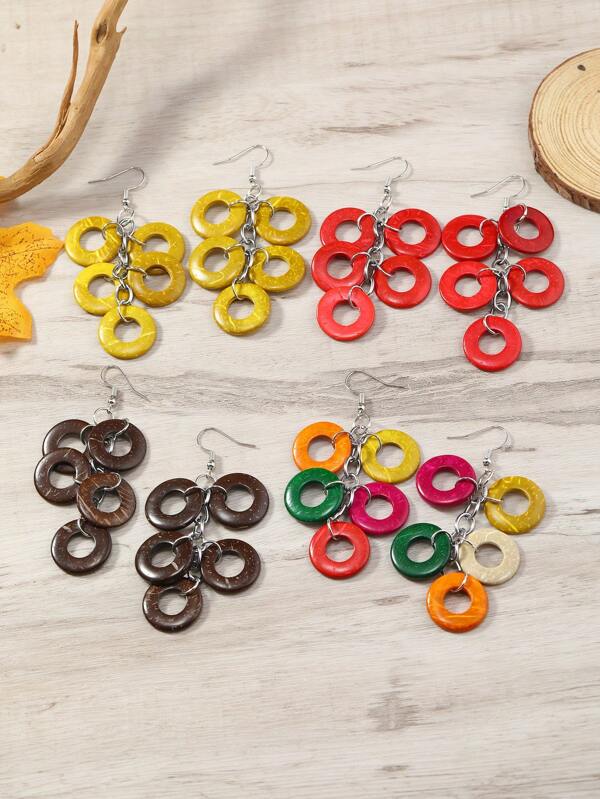 European & American Exaggerated New Coconut Shell Colorblock Long Hoop Earrings, Personalized Round Rings Fashion High-End Retro Earrings