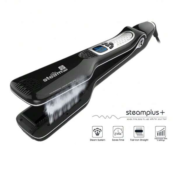 Alisador de cabelo profissional a vapor de cerâmica nano-titânio, modelador de cabelo liso com placa larga e não danifica