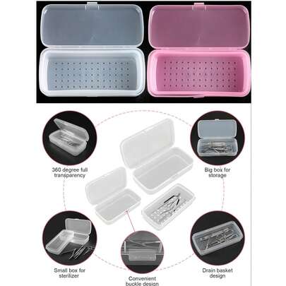 便携式粉白色美甲工具消毒收纳盒带过滤层大容量多功能DIY工艺配件收纳盒适用于美甲沙龙工具