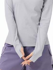 CAMEL CROWN 女士休闲长袖Polo衫春夏驼色户外速干长袖立领弹力透气徒步防晒T恤 - 冷月灰 - 查看 3