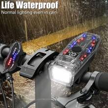 1pc Bicycle Light Bicycle Headlight Taillight Set Digital Display Bicycle Light Transparent Multi-Function Rechargeable Suitable For Outdoor Mountain Road Bike Riding Light Bicycle Bicycle Light Bicycle Light