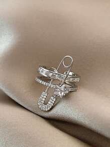 1pc Stylish Synthetic Cubic Zirconia Star Design Brooch Ring
