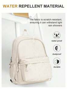 1 PC Solid White Commuting Versatile And Portable Back To School High-End Feeling Popularized Backpack,Multifunctional And Large Capacity Fashionable And Casual Large Capacity Portable Zipper School Bags,Travel Storage Stationery Storage,Vacation Essentials Satchel, For Headphones,Charger,Lipsticks,Cosmetics,Perfume,Skin Care And Beauty Products,For Nurses,Students,Keys,Holiday Gifts - 白色 - 查看 4