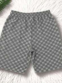 Men's Sports Suit Summer New Korean High Street Jacquard Plaid T-Shirt Shorts Two-Piece Set Male Casual Retro Loose O-Neck Top  Plaid    Spring/Fall  Summer    Regular Fit    Drawstring  Pocket