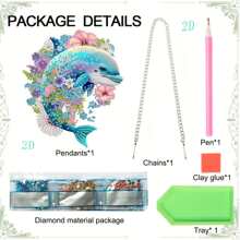 1pc DIY 2D Plane Dolphin Shaped Crystal Diamond Painting Mosaic Art Craft Supplies, Home Decor Hanging Chain, Handmade Project To Unleash Your Potential And Add Decorative Fun, Suitable For Home Window, Garden, And Door Plaque Decoration, Single-Sided