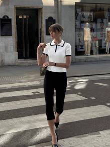 صيفي جديد للنساء -سترة كاجوال بياقة مكسورة الألوان وأكمام قصيرة- مناسبة للعمل/المكتب/العطلات