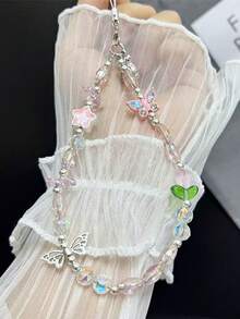 1 Piece Of Butterfly Tulip Rice Bead Mobile Phone Chain Beaded Mobile Phone Lanyard Wrist Ccd Camera Lanyard - Multicolor - View 1