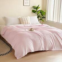 1pc Solid Color Flannel Fleece Blanket, Suitable For Bedroom, Sofa, All Seasons - Baby Pink - View 5