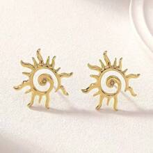 1 Pair Fashion Bestselling Gold Metal Spiral Asymmetrical Design Stud Earrings For Women, Suitable For Daily Wear, Banquet, Party