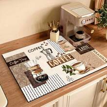 1pc Coffee/Pumpkin Print Kitchen Cabinet Dish Drying Mat, Super Absorbent Waterproof, Hides Stains, Dish Rack Quick Drying Pad, Fit For Coffee Makers, Espresso Machines, Soft Silicone Anti-Slip Rubber Bottom - Multicolor - View 1