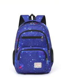 Casual High Capacity Starry Sky Print Multi-Pocket Functional Backpack, Men's Portable School College Style Bookbag For Study, Errands, Travel