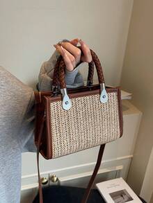 高端撞色小众编织女士手提包，时尚百搭通勤单肩包/斜挎包