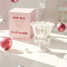 1pc, 6.09oz Ice Cream Cup, Japanese Bowknot Ceramic Dessert Cup, Exquisite Personalized Design And Best Gift Choice For Couple - Multicolor - View 13