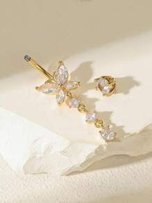 1pc Luxury Plated Gold Copper Material Heart-Shaped Butterfly Crystal Stainless Steel Navel Ring, Suitable For Women, Valentine's Day, Thanksgiving, Halloween, Easter, Christmas, Birthday Gift, Bar Party, Beach Party, Daily Wear