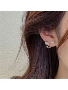 Tulip Faux Pearl Stud Earrings, Suitable For Daily Wear - Gold - View 3