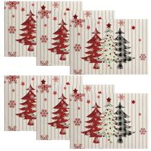 4/6 Stücke Weihnachtsbaum Tischsets, mit roten, weißen und karierten Mustern, robustes Material, geeignet für Küche, Esszimmer, Innen-/Außen Feiertagsdekoration, Thanksgiving und Weihnachten