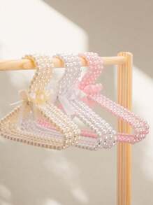 Pearl Beaded Clothes Hanger Mini Pearl Beads Small Metal Clothes Hangers With Ribbon Standard For Kids Baby Children Pet Dog