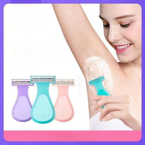 2 pièces Kit de rasoir de sécurité pour femme avec lames de rechange - Rose, Violet et Bleu, Manche antidérapant, Pour un visage, des jambes et des aisselles lisses - Comprend un taille-bikini, Rasoir de sécurité hypoallergénique