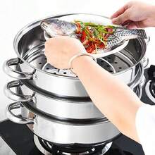 28cm 3/5 Tier Steam Cooker Steamer Pan Cook Food Veg Pot Stainless Steel - 5 Tier - View 8
