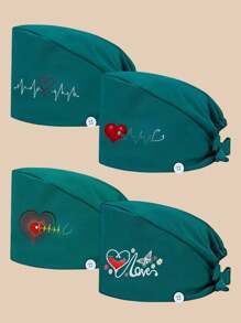 Paquete de 4 gorras de trabajo/enfermera para mujeres con estampado gráfico de poliéster y algodón, antibacteriano y antipolvo, adecuado para hospital, enfermería, belleza, limpieza y trabajadores de saneamiento