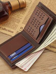 One-Piece/Light Coffee/Dark Coffee/Blue With Stainless Steel Wallet New Men's Wallet Short Glossy Wallet Fashionable Loose-Leaf Soft Leather Daily Essential - Multicolor - View 2