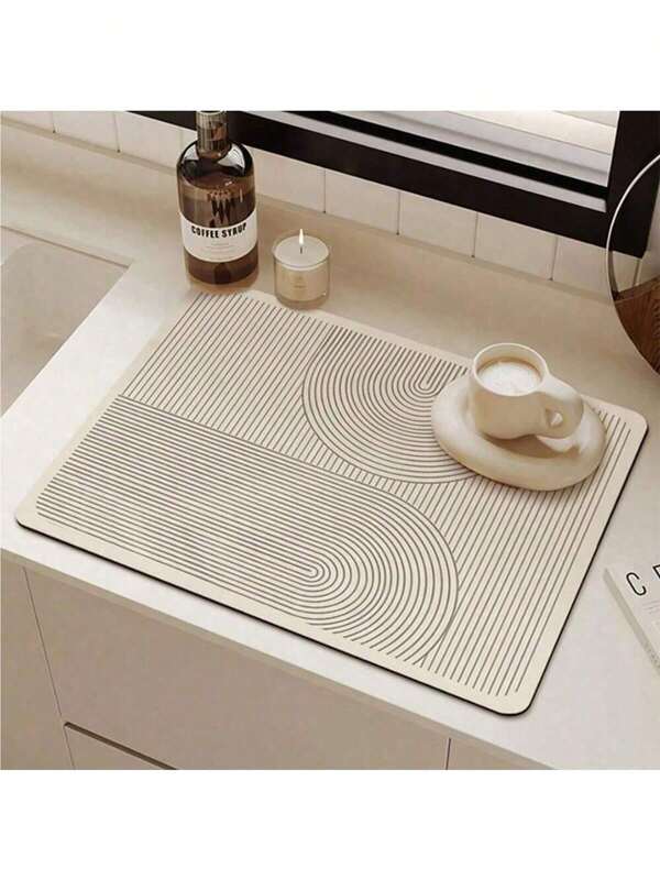 1pc Striped Dish Drying Mat, Non-Slip Kitchen Counter Pad, Quick Absorbent Tabletop Mat, Suitable For Sink And Countertop, Fits Dish Rack