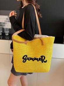 1 pieza Bolso de tela tejido de diseño recién lanzado, adecuado para ir al trabajo, viajar, salidas diarias, vuelta al colegio de estudiantes, regalo para una cita, minimalista y elegante, de gran capacidad y versátil para llevar al hombro o en la mano para damas