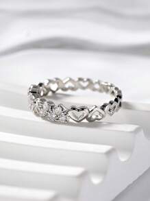 1pc Exquisite Simple Heart Zirconia Silver Women's Ring,Hollowed Out Star And Clover Decorative Rings,Summer Fashion Accessories For Daily,Stacking,Vacation,Wedding,Party,Valentine's Day Gift,Elegant Jewelry Gift.